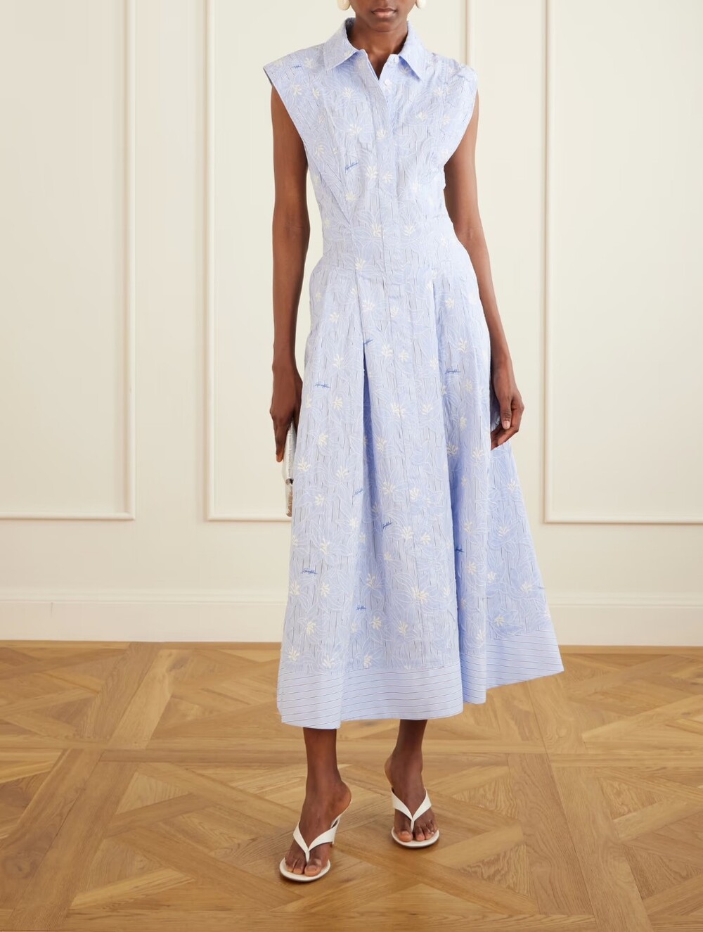 SIMKHAINeri embroidered striped cotton-poplin midi dress $695 Color: Light blue